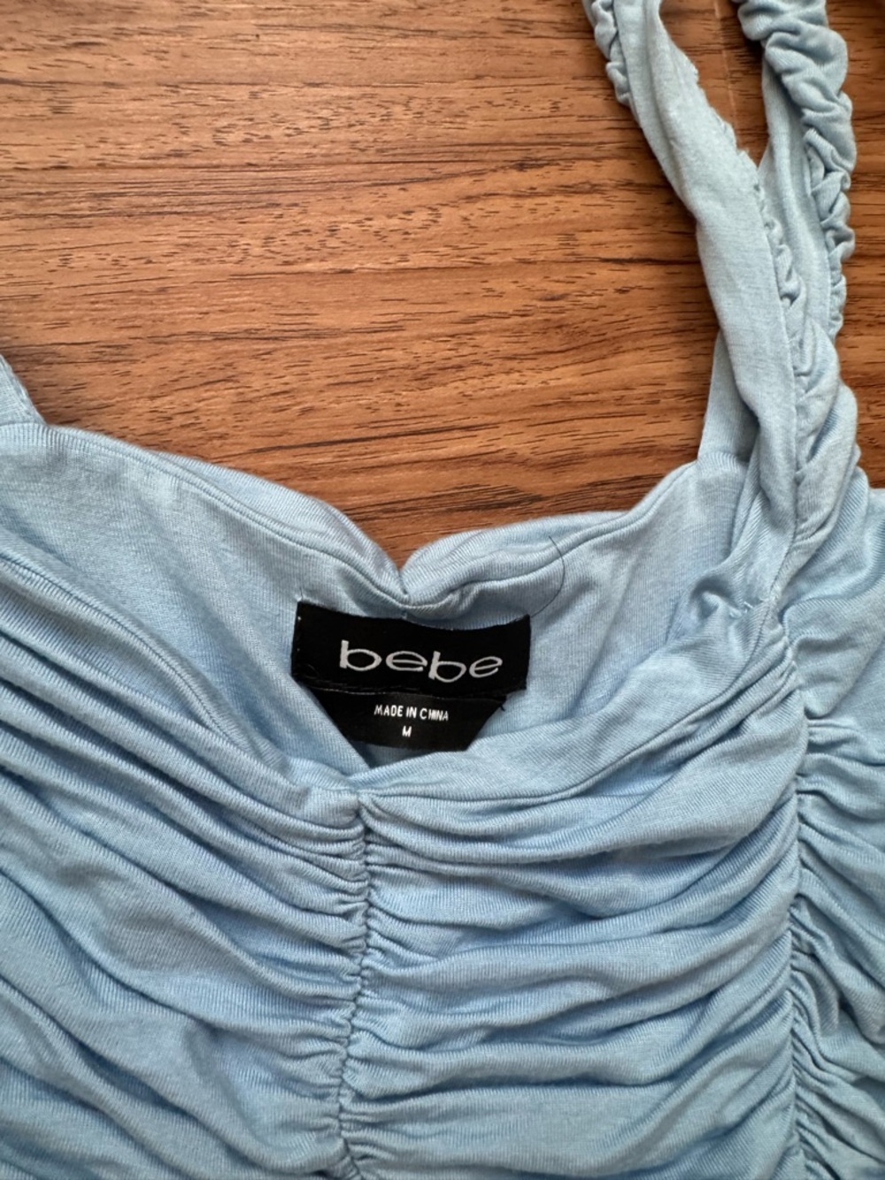 bebe Light Blue Ruched Tank Mini Dress - Picture 2 of 3